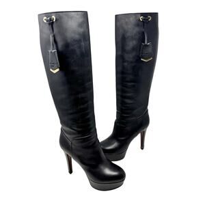 Louis Vuitton Black Leather Platform Knee High Boots 37.5 Stiletto Heels